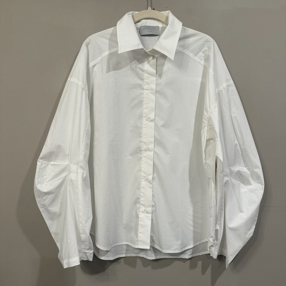Modern Citizen Tops - Modern Citizen Women's White Button Up Oversized Pleated Elbow Medium Minimalist